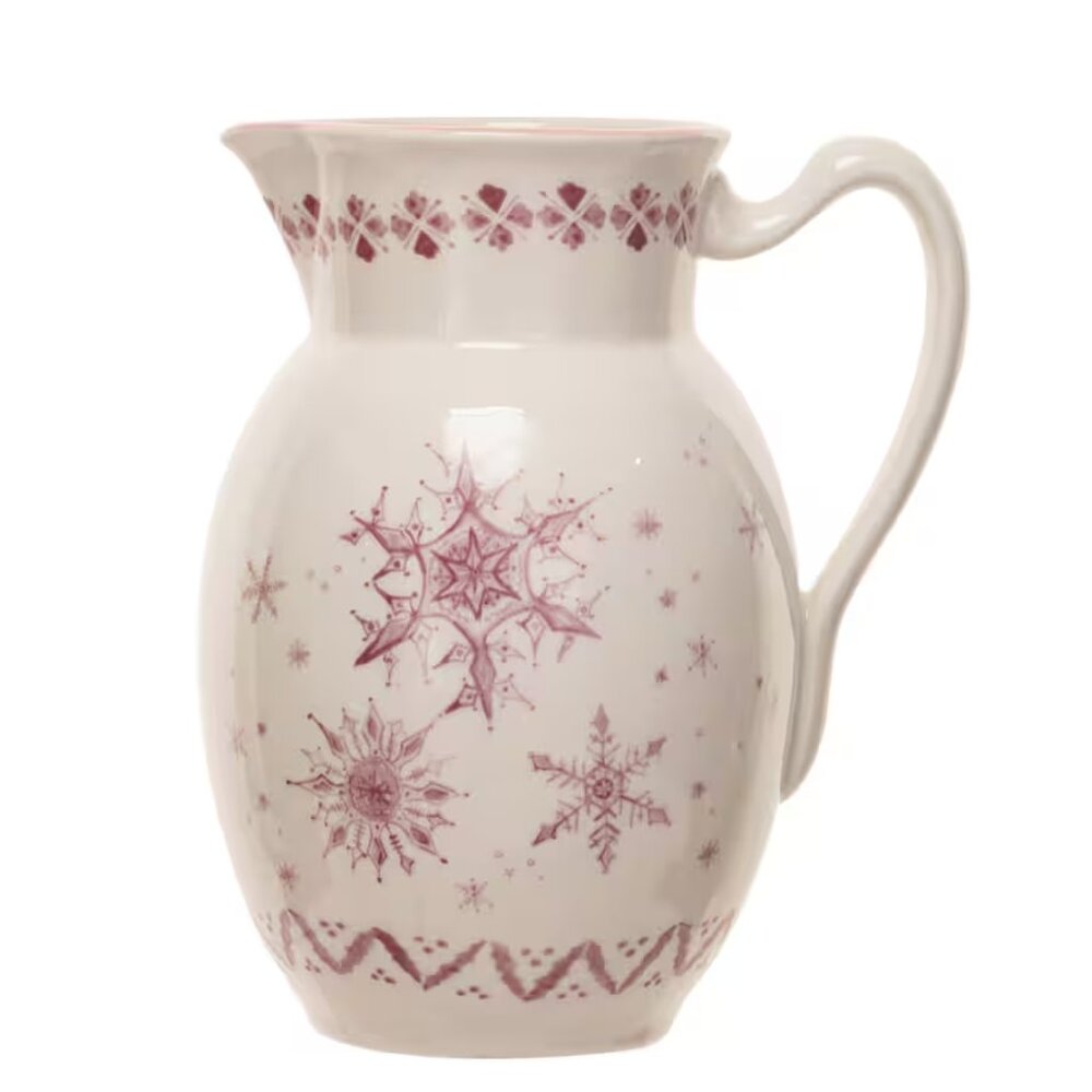 Creative Co-Op 2 Quart Stoneware Pitcher With Snowflakes/NWT